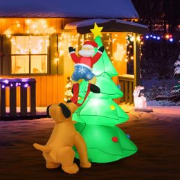 6.5 Feet Outdoor Inflatable Christmas Tree Santa Decor with LED Lights