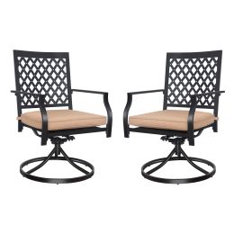 Outdoor Swivel Chairs Set of 2 Patio Metal Dining Rocker Chair with Cushion Surports 300 lbs for Garden Backyard Poolside; Black (2pcs Black-Lattice)