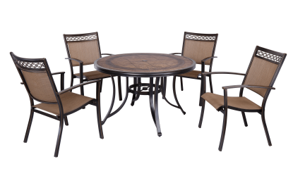 [ONLY FOR PICK UP]Outdoor 5 Piece Dining Set Patio Furniture w/ 4pcs Sling Chair & 1pc 48inch CFT Top Table