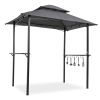 Outdoor Grill Gazebo 8 x 5 Ft, Shelter Tent, Double Tier Soft Top Canopy and Steel Frame with hook and Bar Counters, Grey-dk