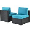 Outdoor Garden Patio Furniture 7-Piece PE Rattan Wicker Sectional Cushioned Sofa Sets with 2 Pillows and Coffee Table