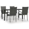 5 Piece Patio Dining Set Gray Poly Rattan