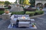 5-Piece Gray Wicker Outdoor Conversational Sofa Set with Fire Pit Table and Ottoman