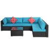 Outdoor Garden Patio Furniture 7-Piece PE Rattan Wicker Sectional Cushioned Sofa Sets with 2 Pillows and Coffee Table