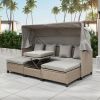 4 Piece UV-Resistant Resin Wicker Patio Sofa Set with Retractable Canopy, Cushions and Lifting Table,Brown