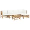 6 Piece Patio Lounge Set with Cream White Cushions Bamboo