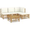 5 Piece Patio Lounge Set with Cream White Cushions Bamboo