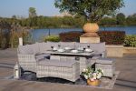 5-Piece Gray Wicker Outdoor Conversational Sofa Set with Fire Pit Table and Ottoman