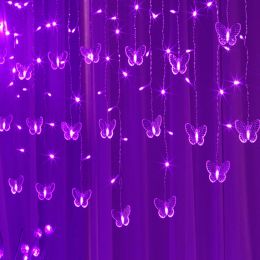 1pc LED Butterfly Curtain Fairy Lights USB Plug Firefly Twinkle String Lights; Christmas Lights Outdoor Waterproof String Lights With 10 Drops; Indoor (Color: Purple)