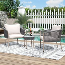 [Not allowed to sell to Wayfair]Light luxury simple style outdoor set; including 2 single chairs and 1 coffee table; suitable for outdoor; balcony; in (Color: Gray)