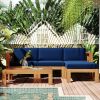 Outdoor Backyard Patio Wood 5-Piece Sectional Sofa Seating Group Set with Cushions; Natural Finish+ Beige Cushions