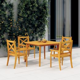 5 Piece Patio Dining Set Solid Wood Acacia (Color: Brown)