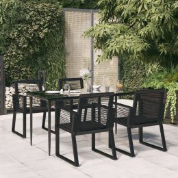 5 Piece Patio Dining Set Black PVC Rattan (Color: BLACK)