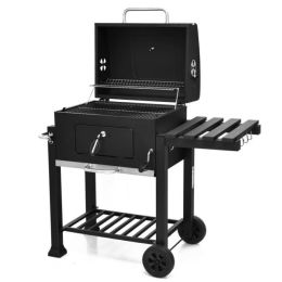 Outdoor Party Backyard Dinner Mobile Stainless Steel Square Oven Charcoal Oven (Main Material: Steel, Color: Black A)