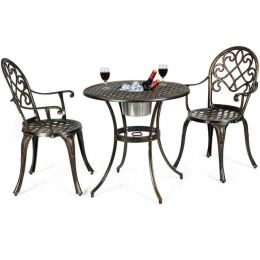 Outdoor Patio Furniture Set Cast Aluminum 3pcs Bistro Table Set (Color: Bronze, Type: Patio Furniture)