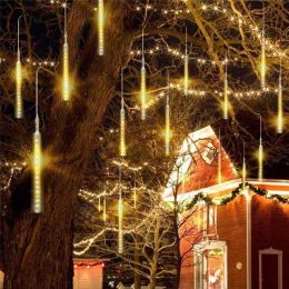 50cm Lights Meteor Shower Rain 10 Tube Xmas Snowfall Tree Outdoor Light (Color: As Picture)