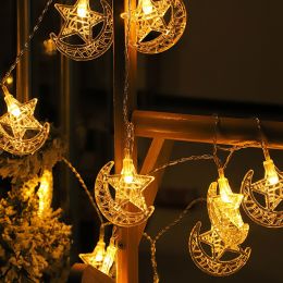 Ramadan Star Moon Crescent String Lights 2 Light Modes Battery Powered Decorative Light for Christmas Wedding Party Home Patio Warm Light (Color: Warm White)