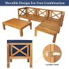 Outdoor Backyard Patio Wood 5-Piece Sectional Sofa Seating Group Set with Cushions; Natural Finish+ Beige Cushions