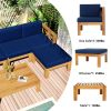 Outdoor Backyard Patio Wood 5-Piece Sectional Sofa Seating Group Set with Cushions; Natural Finish+ Beige Cushions