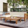 Outdoor Backyard Patio Wood 5-Piece Sectional Sofa Seating Group Set with Cushions; Natural Finish+ Beige Cushions