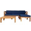 Outdoor Backyard Patio Wood 5-Piece Sectional Sofa Seating Group Set with Cushions; Natural Finish+ Beige Cushions