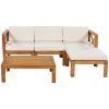 Outdoor Backyard Patio Wood 5-Piece Sectional Sofa Seating Group Set with Cushions; Natural Finish+ Beige Cushions