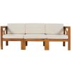 Outdoor Backyard Patio Wood 5-Piece Sectional Sofa Seating Group Set with Cushions; Natural Finish+ Beige Cushions