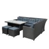 6-Piece Patio Furniture Set Outdoor Sectional Sofa with Glass Table, Ottomans for Pool, Backyard, Lawn