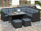 6-Piece Patio Furniture Set Outdoor Sectional Sofa with Glass Table, Ottomans for Pool, Backyard, Lawn